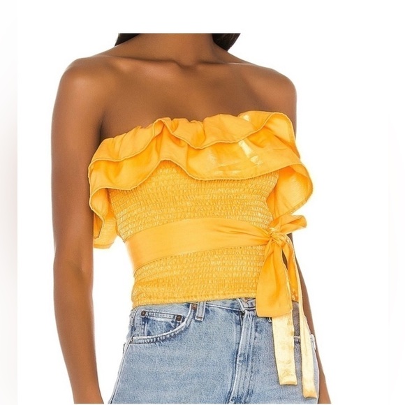 Lovers + Friends Tops - Lovers + Friends Womens Ruched Ruffled Sleeveless Blouse Tube Top Party Yellow…